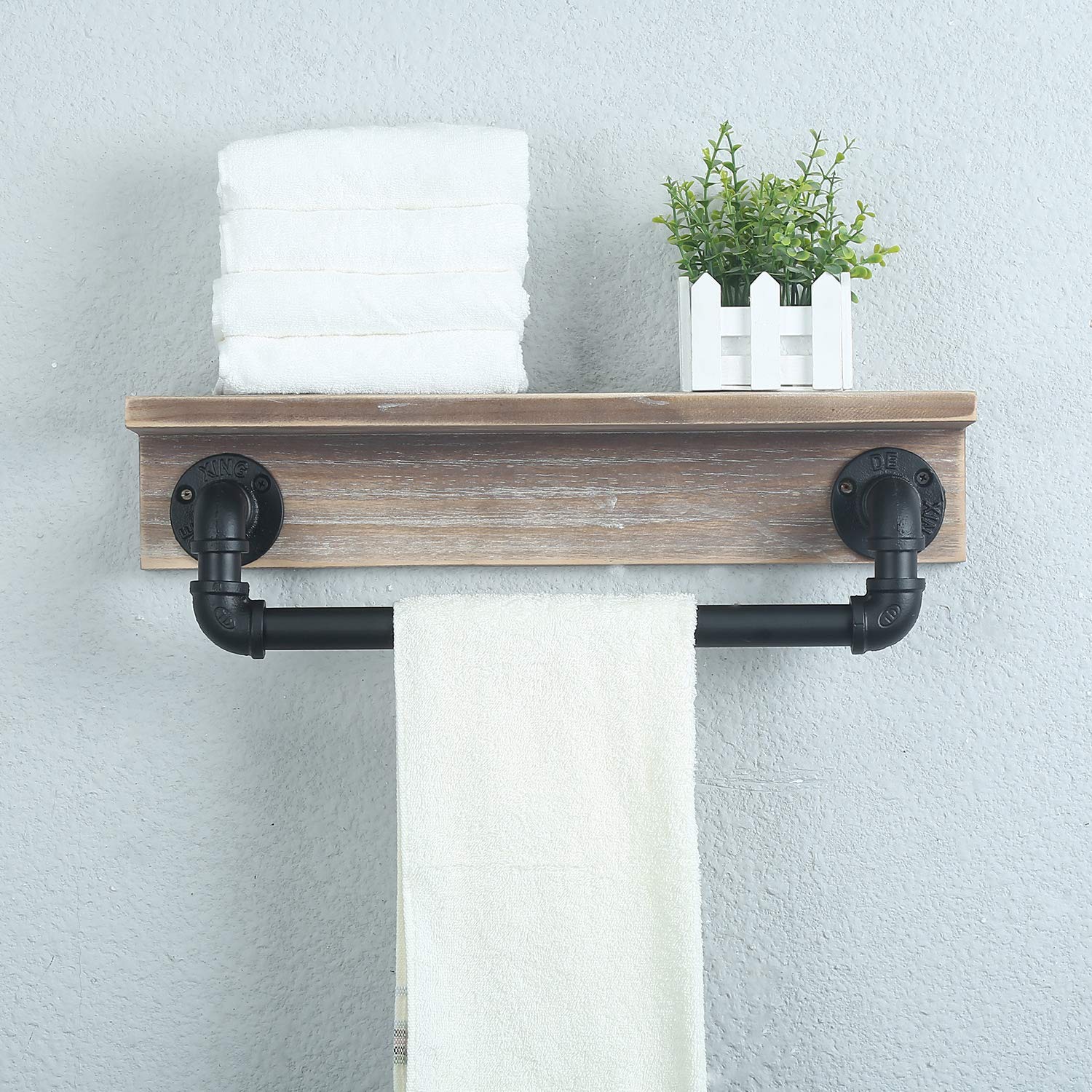 Mbqq Industrial Pipe Shelf,Rustic Wall Shelf With Towel Bar,20'' Farmhouse Towel Racks For Bathroom,Floating Shelves Wall Mounte